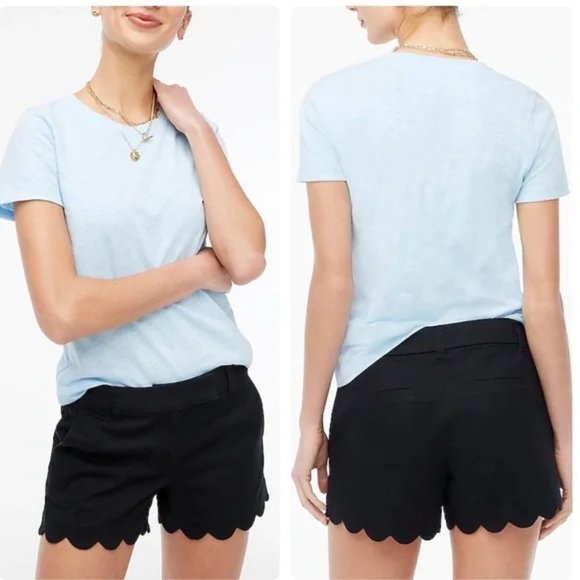 355 NWT J. CREW Black Scalloped Linen Cotton Blend Short - Picture 1 of 1